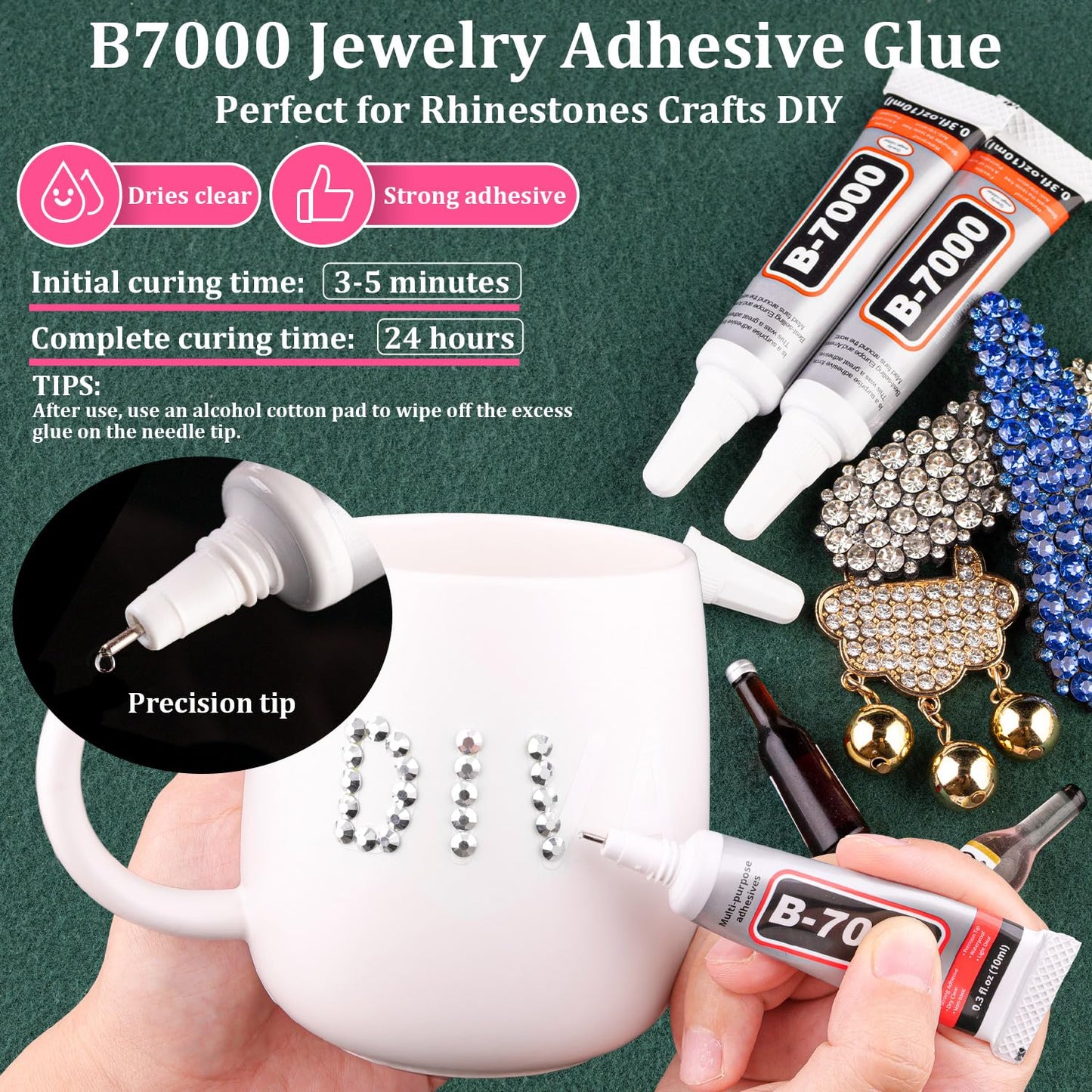 Resin Rhinestones for Crafting with B7000 Jewelry Glue, 2 Boxes Sliver Flatback Crystals with 3Pcs 10ml Glue for Bedazzling Crafts DIY Nail Art Makeup，Non Hotfix Gems for Clothing Shoes