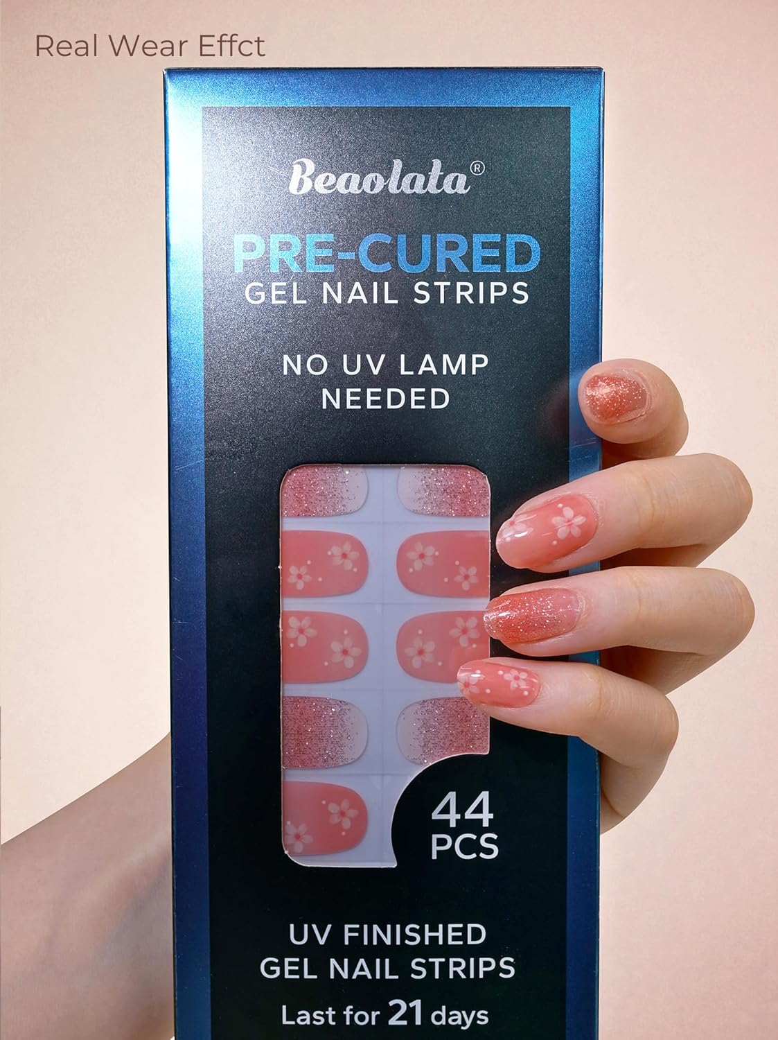 Pre Cured Gel Nail Strips - 44PCS Salon Quality Gel Nail Stickers - Long Lasting Polish Wraps for Women no UV Light Needed Easy Apply& Remove (BloomPink)