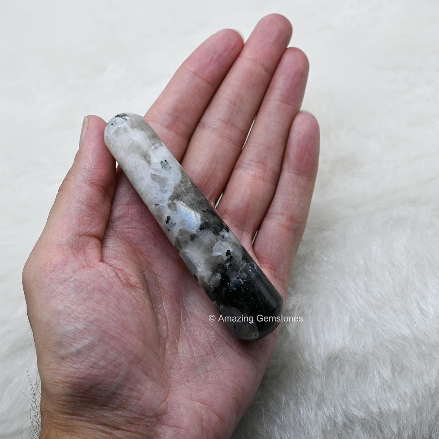 Amazing Gemstone Rainbow Moonstone Crystal Wand Massage Stick - Pelvic Wand Gua Sha for Adults - Crystals and Healing Stones Massage Wands for Adults Gifts (Smooth)