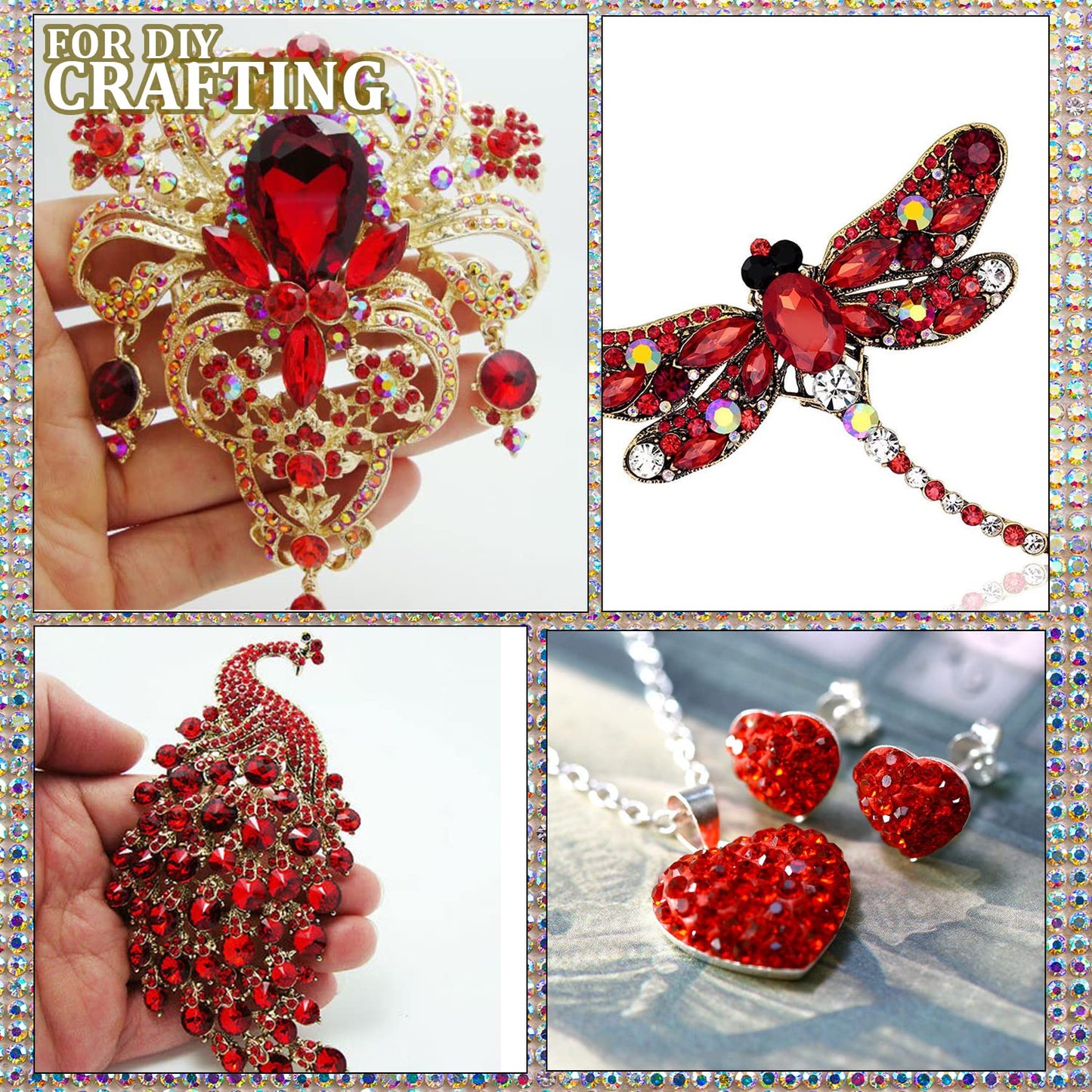 One Pack 2000 Pcs of Flatback Round Red Rhinestones 6 Sizes (1.5-6 mm) with Nail Art Rhinestone Picker Pencil and Tweezers for DIY and Salon Use