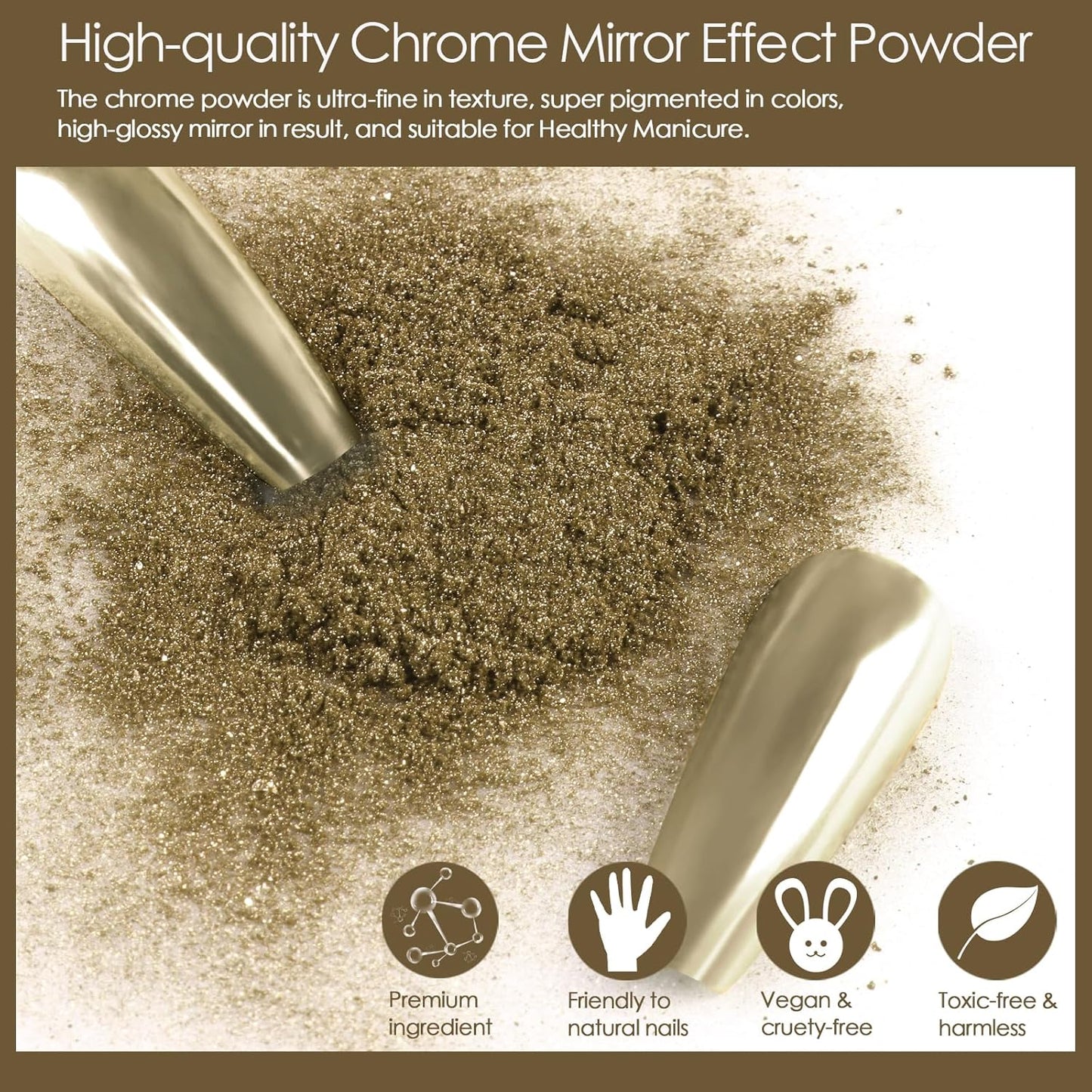 Allstarry Chrome Nail Powder 2pcs Metallic Mirror Effect Dust Glitter Glazed Manicure Decoration Reflective Pigment for Gel Polish Nail Art Decoration Resin Craft, Festivals - Champagne Gold