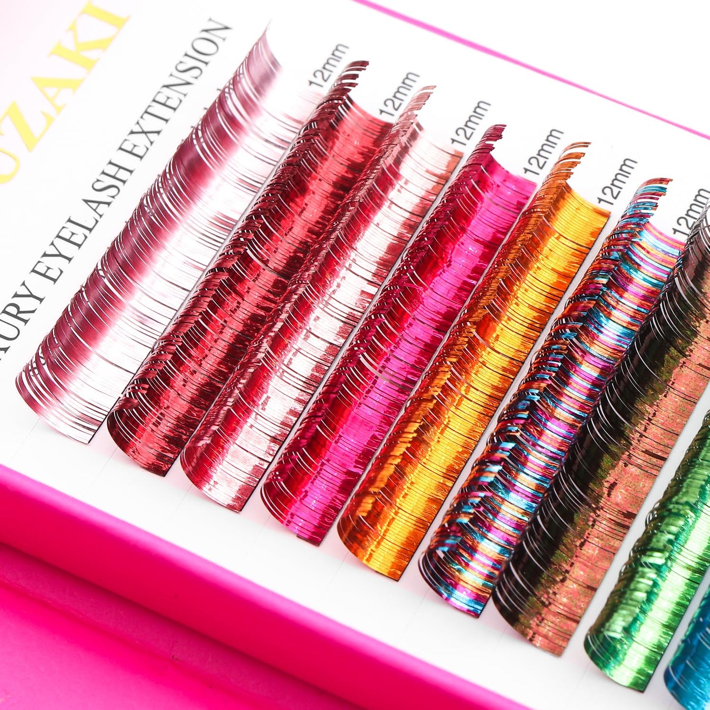 Glitter Spike Tinsel Eyelash Extensions 0.07 Colored Lashes Extension D Curl Lashes 15mm Lash Extensions Soft False Eyelashes Volume Lashes 12 Rows Professional Use(Glitter,0.07-D,15mm)