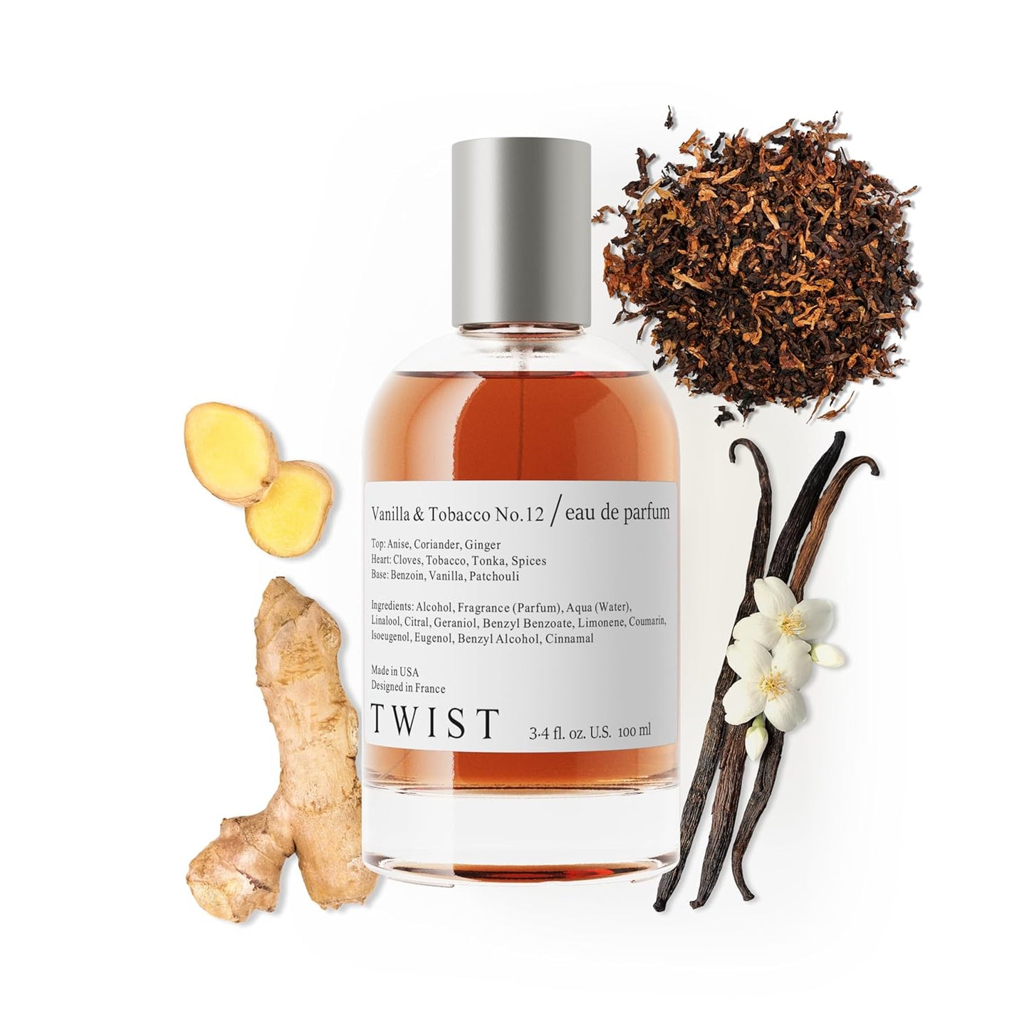 Twist - Vanilla & Tobacco No. 12 - Eau De Parfum Inspired by T. Ford Tobacco Vanille, Long-Lasting Perfume for Women & Men, Paraben Free, Vegan, Clean Ingredients, Unisex - 100 ml | 3.4 fl. oz.