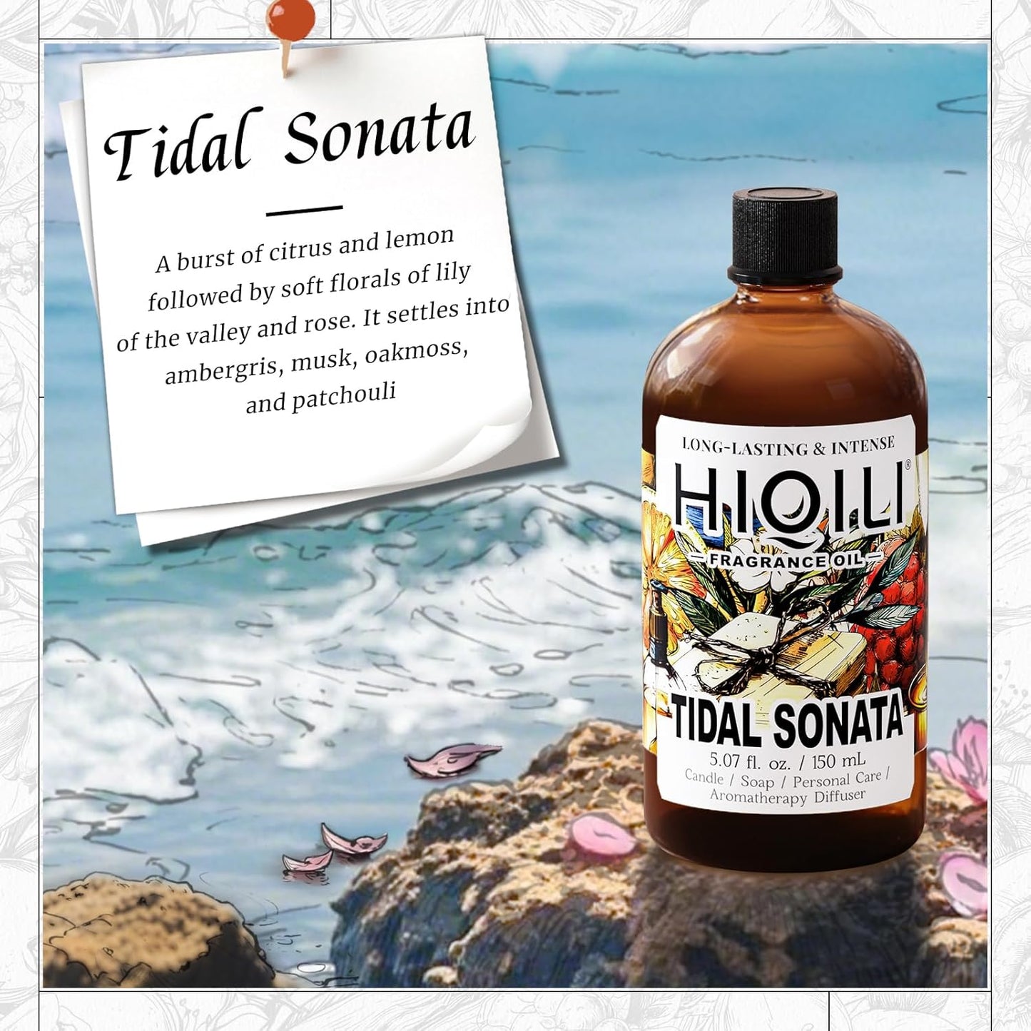 HIQILI Tidal Sonata Fragrance Oil for Diffuser, Candle & Soap Making, Personal Care Scenting, Aquatic Notes, Long-Lasting Scents - 5.07 Fl Oz