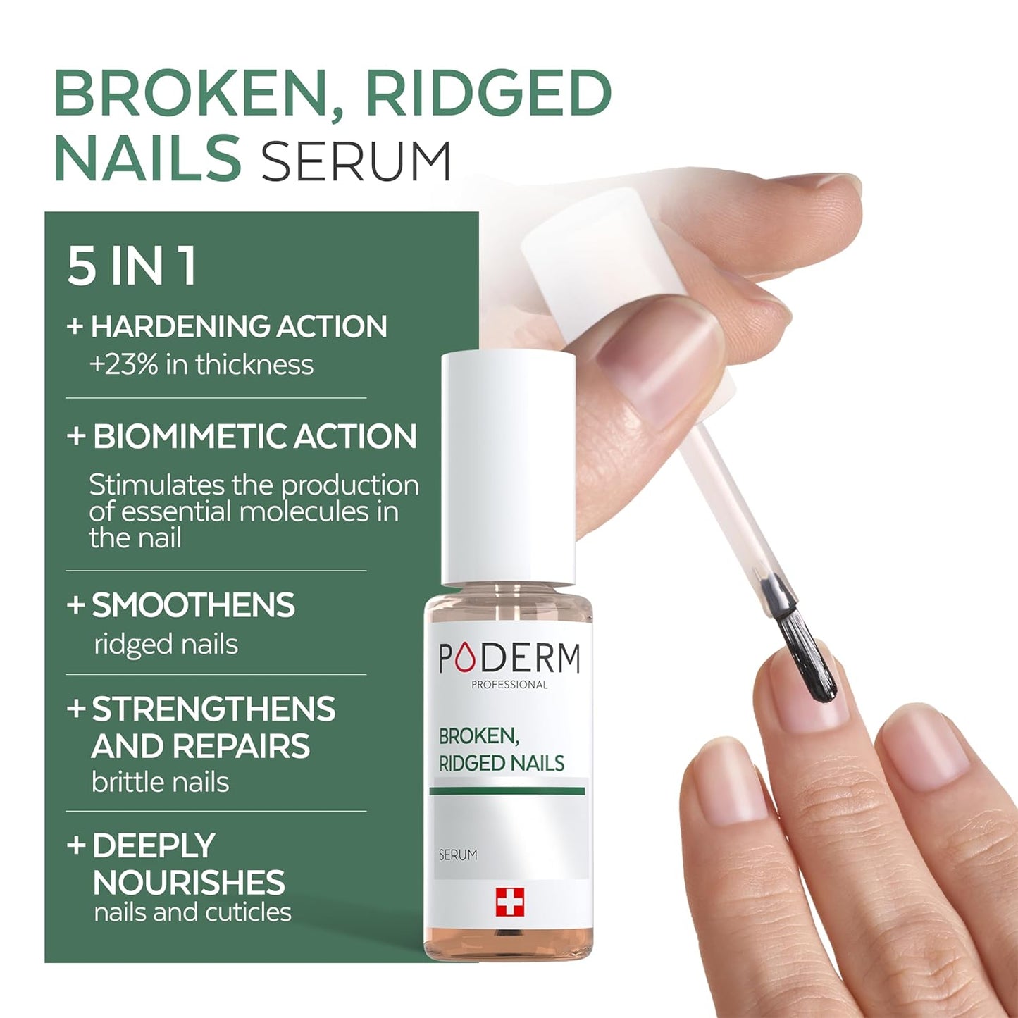PODERM – 100% NATURAL NAIL REPAIR - Revitalizes Damaged and Split Nails with Hydrating & Exfoliating Formula – Effective Nail care : Also Acts as a Nail Strengthener for Damaged Nails – Swiss Made
