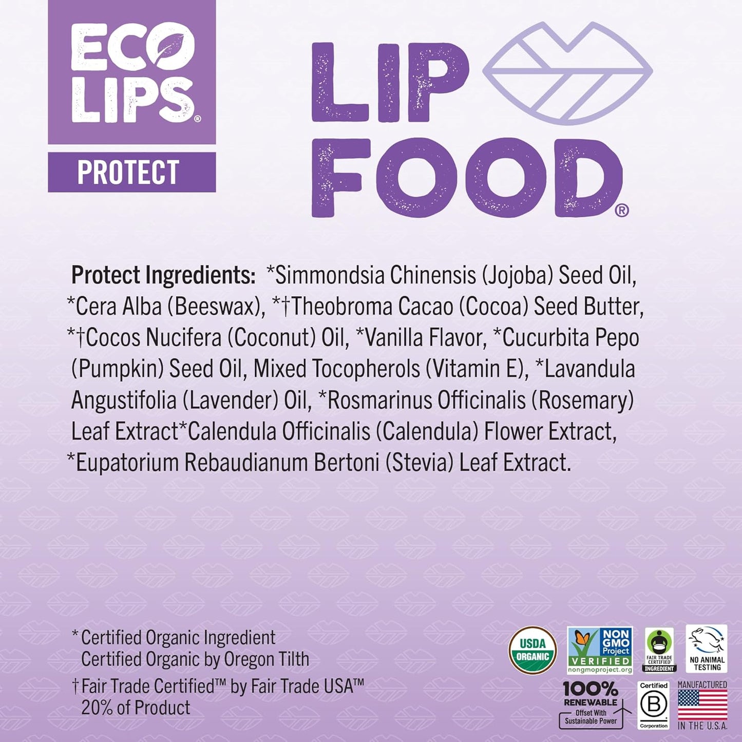 Eco Lips Lip Food - Nutrient Dense & Organic Lip Balm (Protect) - Lavender & Vanilla 3-pack