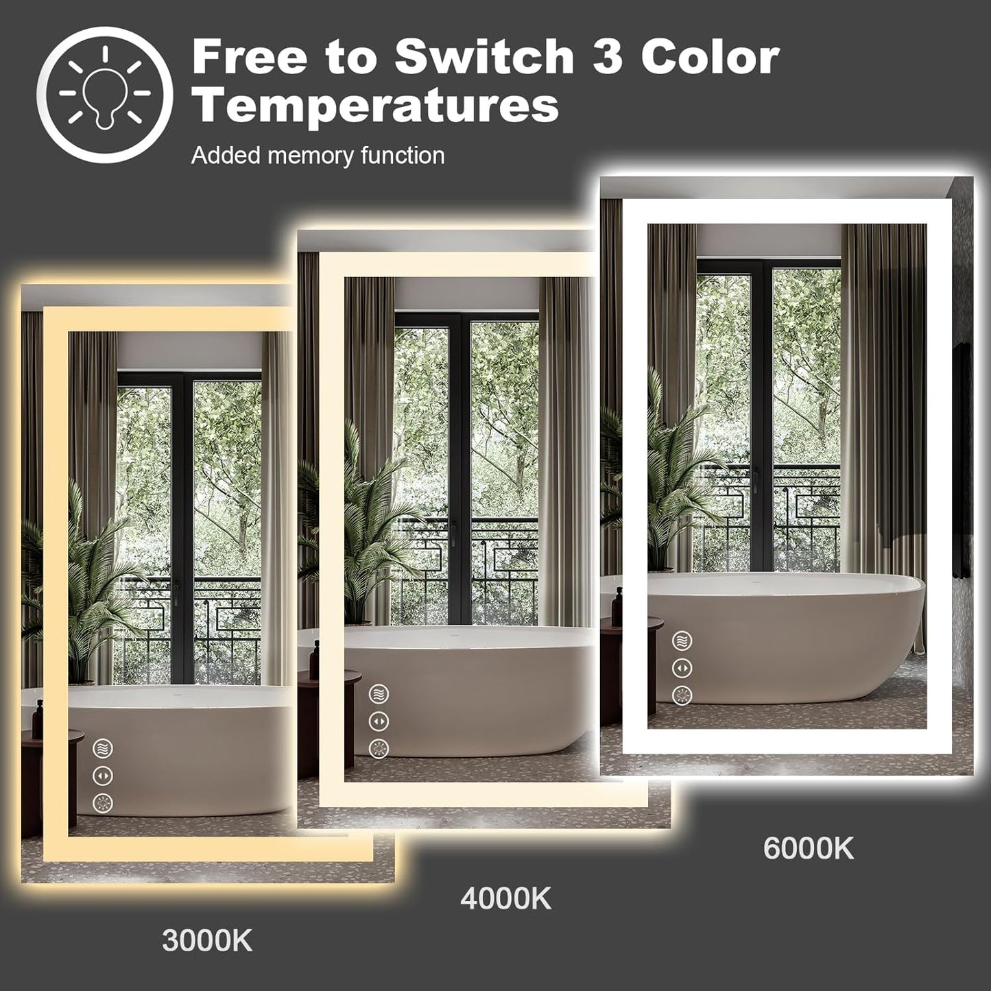 Amorho LED Bathroom Mirror, 20" X28" with Front Light and Backlit, Stepless Dimmable Wall Mount Mirrors, Anti-Fog, Shatter-Proof, Memory, 3 Colors Lihgting, LED Vanity Mirror(Horizontal/Vertical)