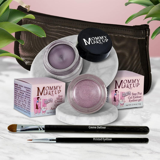 The Everlasting Eye 5 Piece Waterproof Makeup Set. Gel Eyeliner, Creme Eyeshadow, 2 brushes and Mesh Bag. Paraben-free, Talc-free, Cruelty-free. Elsa/Amethyst 1106