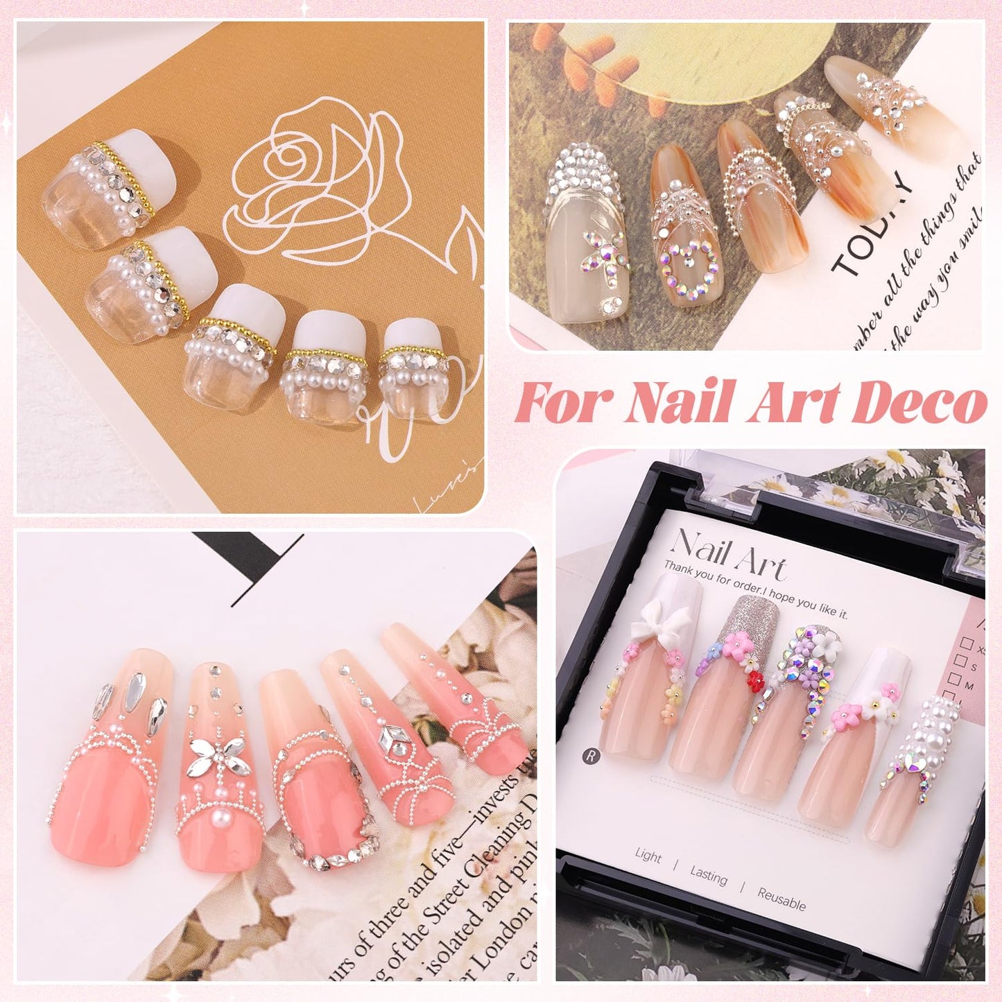 3600pcs Glass AB Nail Rhinestones 6 Sizes(1.8/2/2.4/2.8/3/4mm) Flatback Crystal Nail Charms Jewels Decoration for Nail Art and Crafting, Tweezer and Pickup Pen included