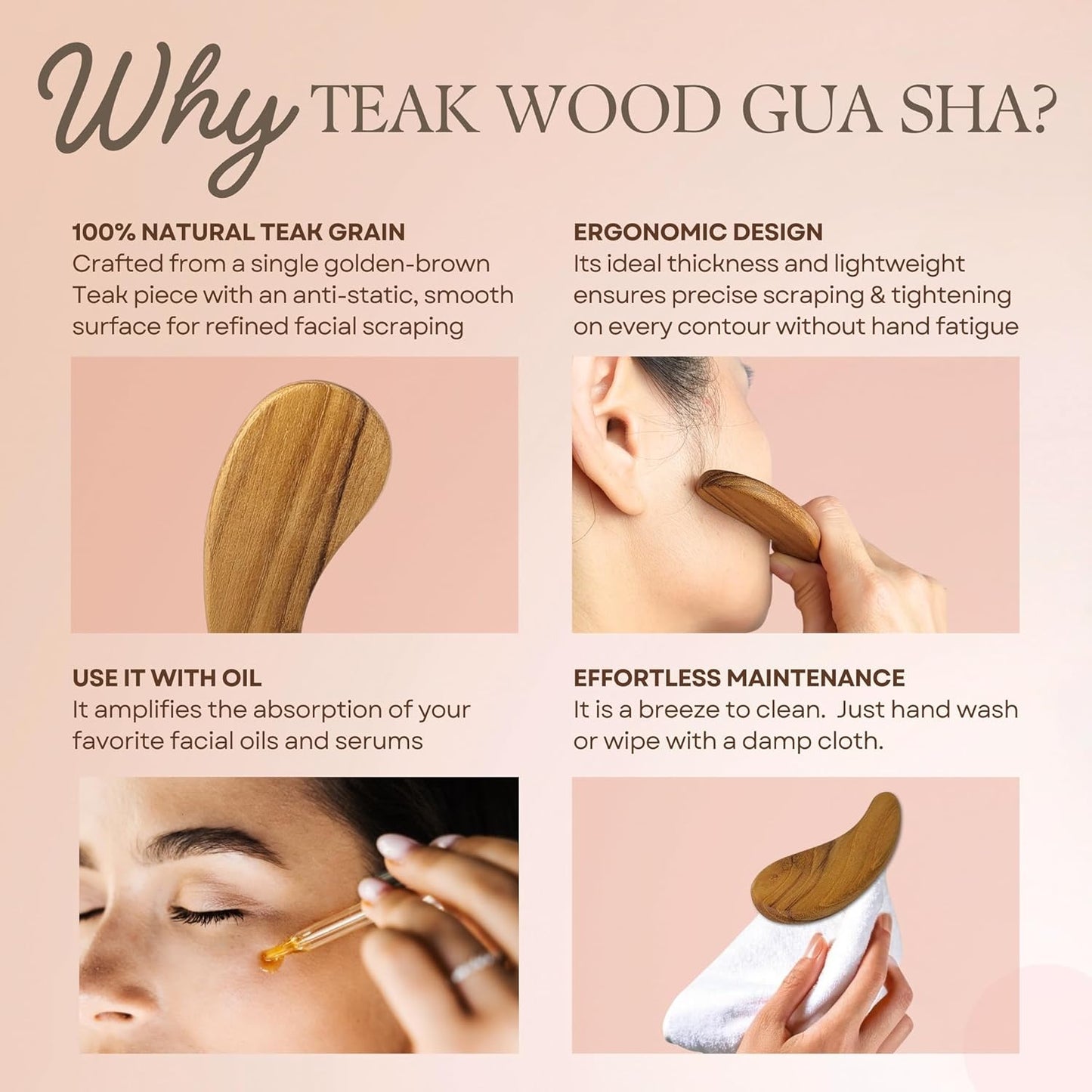 Teak Wood Gua Sha Facial Tool for Face and Body Massage, Anti-Aging Reduce Puffiness Wrinkles Shape Jawline Skincare Routine Treatment, Wooden Gua Sha Massager with Travel Pouch for Gift Set