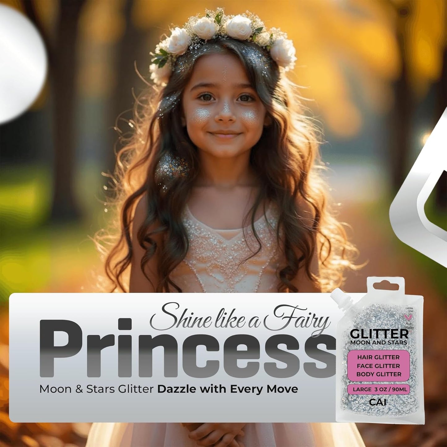 Face, Body & Hair Glitter Gel – Halloween Glitter for Kids and Women – 3 Oz Cosmetic-Grade Gel w/Moon & Stars for Festivals & Halloween Party, Easy Apply & Wash Off - Rose 2Pack