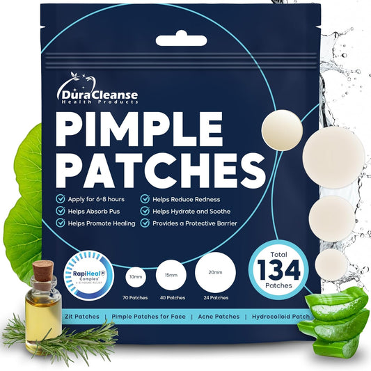Pimple Patches for Face - 134 Count Hydrocolloid Acne Patches - Zit, Blemish, Cystic Acne Dots & Dark Spot Treatment - Invisible Clear Pimple Patch Stickers for Forehead, Chin, Nose, 3 Sizes (S, M, L)