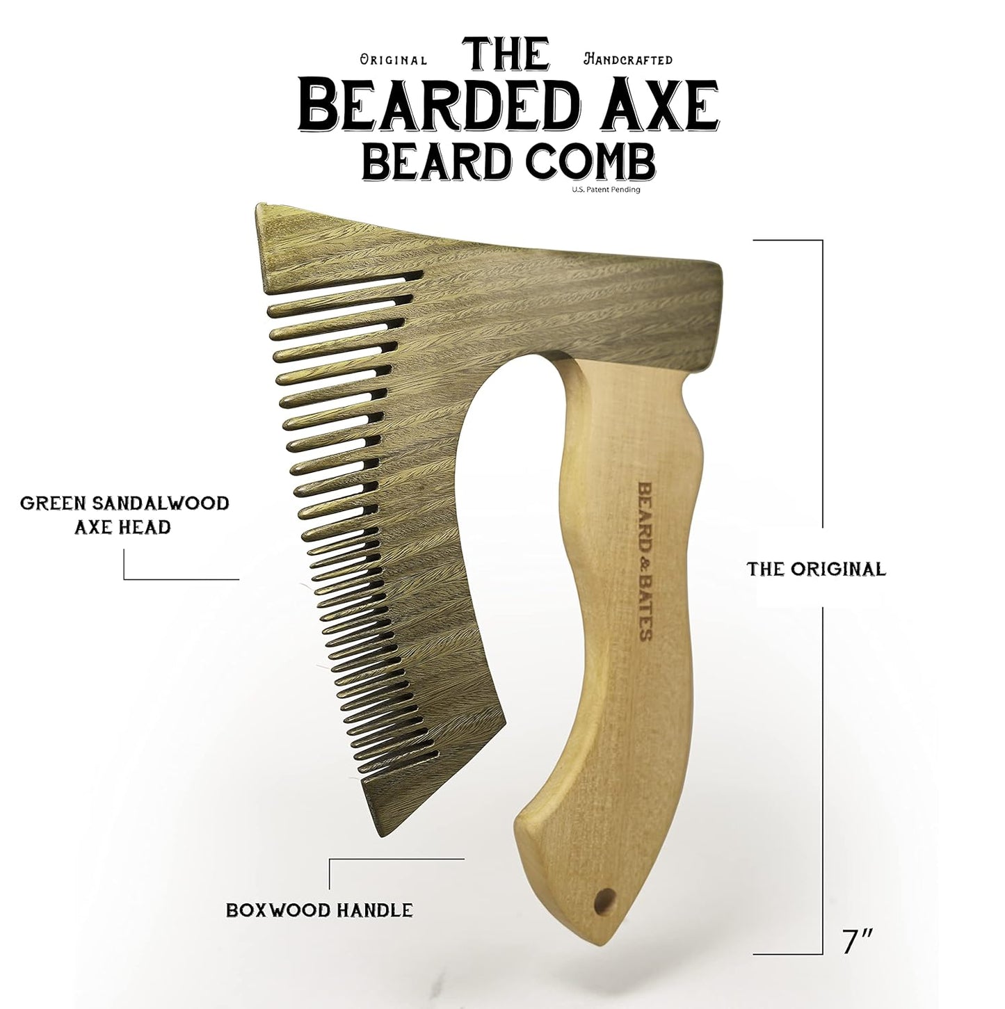 THE BEARDED AXE BEARD COMB | Original | Green Sandalwood/Boxwood | Artisan Crafted & Handmade