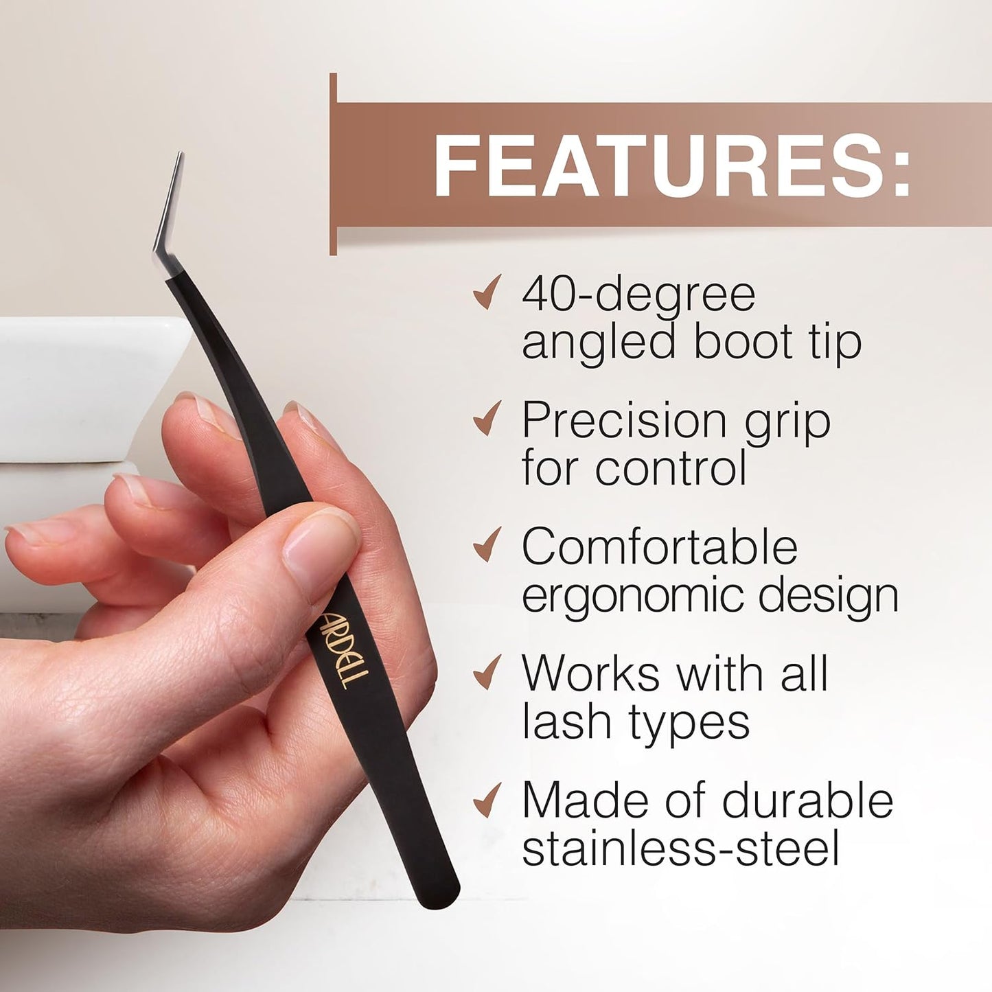Ardell Pre-Mapped Lash Applicator Tool, Lash Tweezers - 40° Curved Eyelash Tweezers for Precision and Comfort, Easy Application
