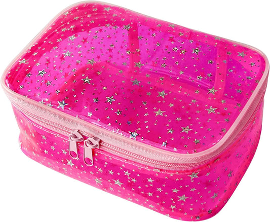 Holographic Makeup Bags Bulk,Clear Storage Bag Toiletry Pocket Portable Zippered Iridescent Pouch Waterproof Cosmetic Gift Bags for Women (Pink)