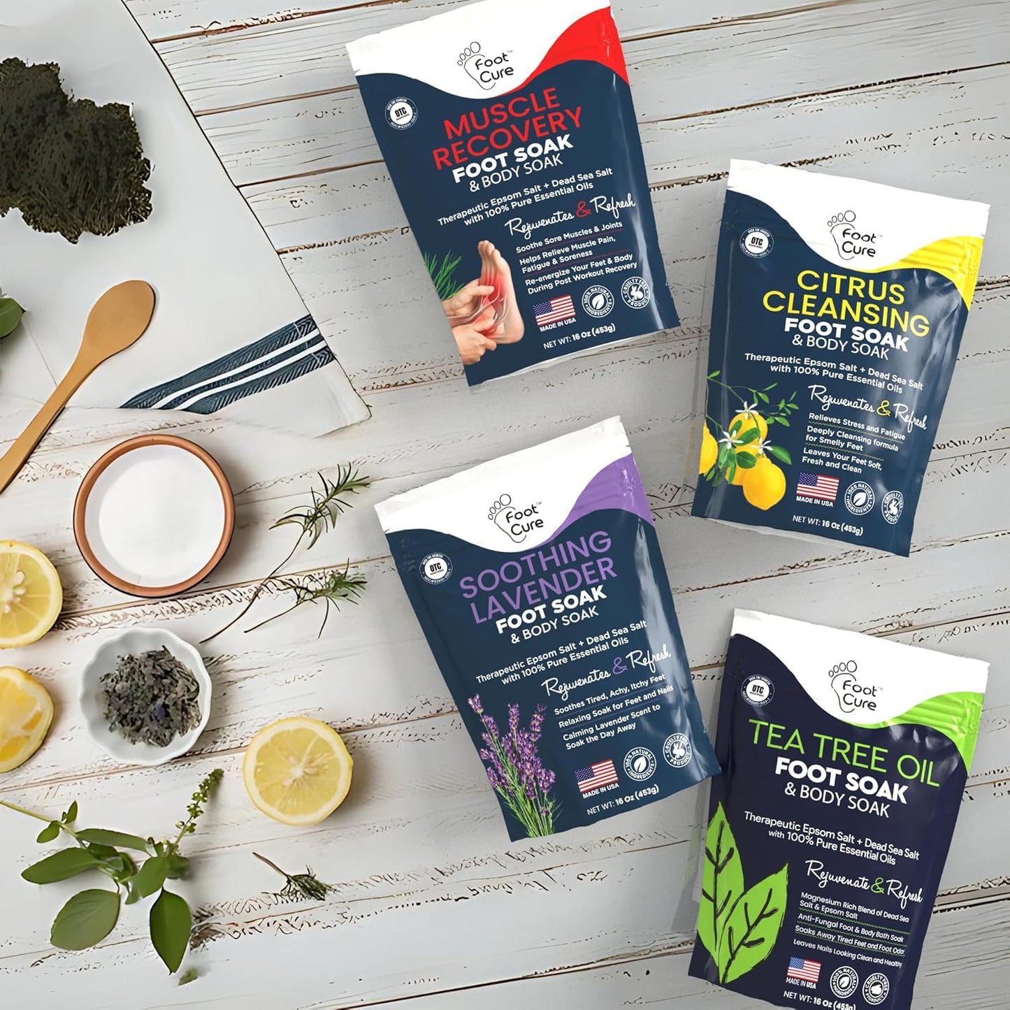 Premium Epsom Salt Foot Soak - Tea Tree Oil Foot Soak for Athletes - Relaxing Foot Bath with Fungal Support - Foot Soaking Salts & Oils - Soothing for Tired Feet & Calluses - Refreshing Spa Experience