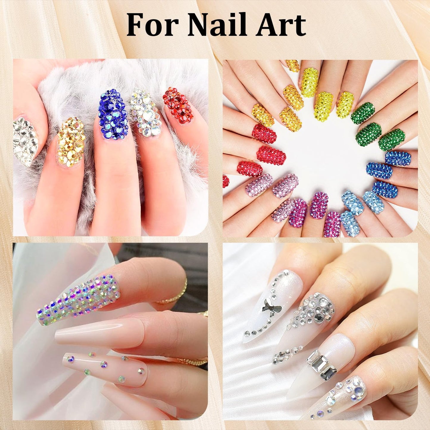 Colorful Face Gems for Makeup Set, Flatback Gorgeous Clear Glass Gem and Mixed-Colored Crystals with Makeup Glue+Picker Pencil+Tweezer+Dual-End Dotting Tool for Eye Body Hair Make-up and Nail Art Deco