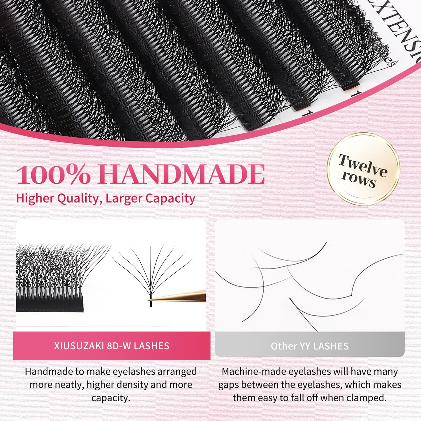 W Lash Extensions Supplies 8D Eyelash Extensions W Shape 0.07mm Thickness C Curl 10mm Premade Fans Easy Fan Lashes Volume Matte Black 12 Rows Crisscross Eye Lashes(W-8D-0.07-C,10mm)