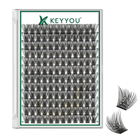 Lash Clusters 144pcs Individual Lashes D Curl 18mm Eyelash Clusters KEYYOU Air Touch Cluster Lashes Super Lightweight Soft Wispy Comfortable Easy DIY at Home(Air01-D-18mm)