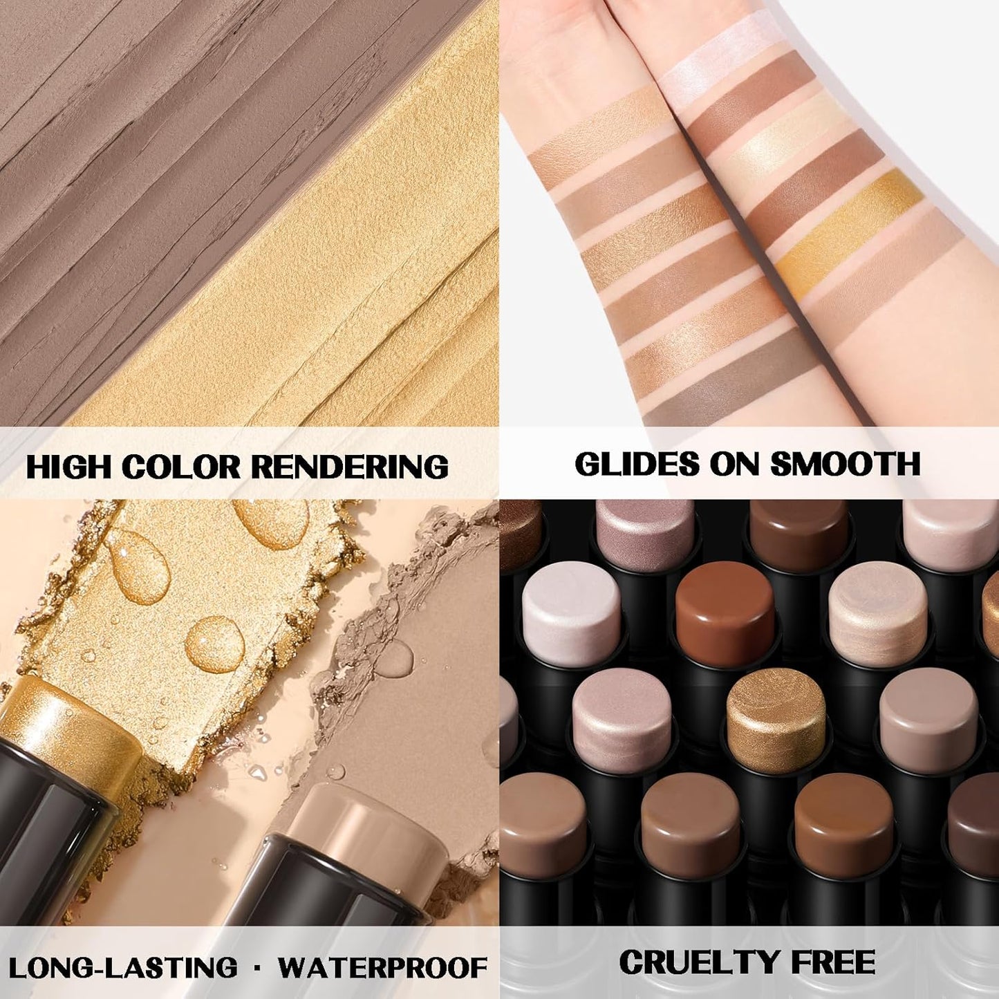 FOCALLURE 2 Pcs Mineral Cream Contour Stick,Moisturize Highlighter and Bronzer Pen,Non Stick Face Brightens & Shades Pencil,Long Lasting & Smooth Gliding Face Illuminator Makeup,22+09