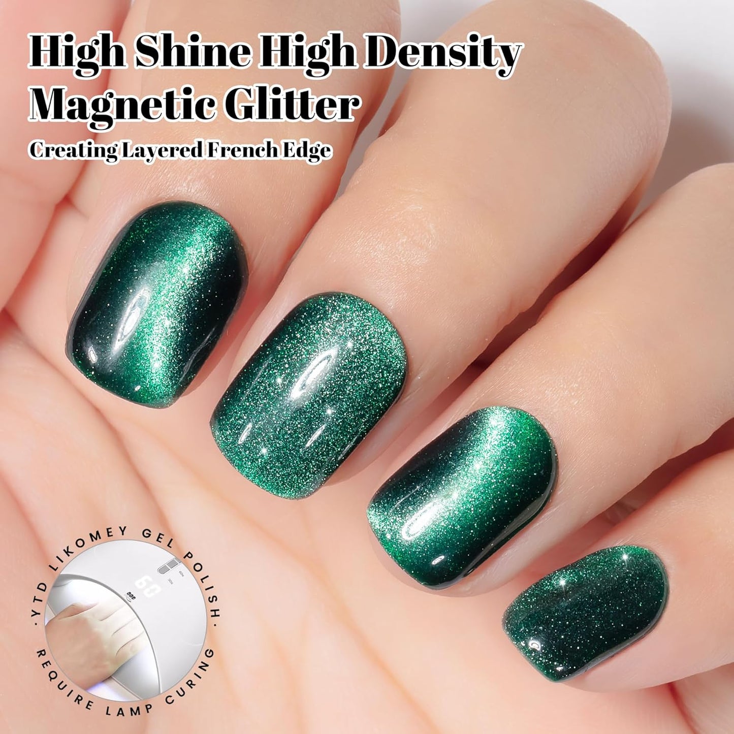 YTD Likomey Cat Eye Gel Nail Polish,15ml Green Holographic Translucent Neutral Jelly Sheer Shiny Magnetic Glitter Fall Winter UV Color Varnish with Magnet Stick,MY334