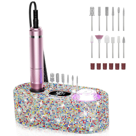 Electric Nail Drill Professional: Shiny 40000RPM Electric Nail File Kit E File Nail Drill Machine with LCD Display for Acrylic Gel, Manicure Pedicure Polishing Grinder for Salon Home, Diamond