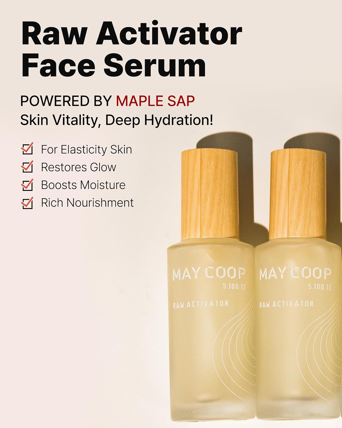 MAY COOP Raw Activator Face Serum – Hydrating & Nourishing Face Serum with 63% Maple Sap for Moisture - Anti Aging Skin Vitality & Glow - Korean Skincare, 2.02 fl.oz.