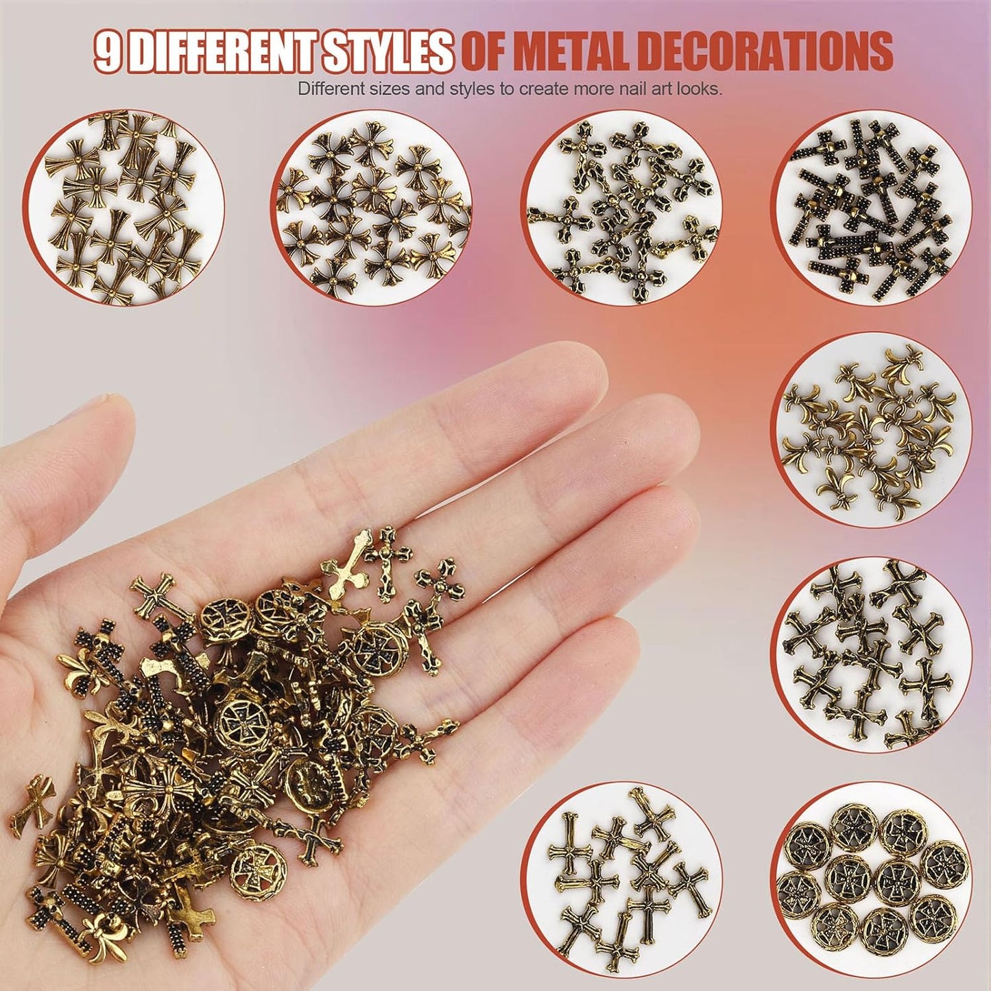 Artdone Nail Art Studs Kit, 3D Gold Cross Nail Charms and Star Gems Bulk Nail Jewels Shiny Crosses for DIY Professional Manicures Decoration