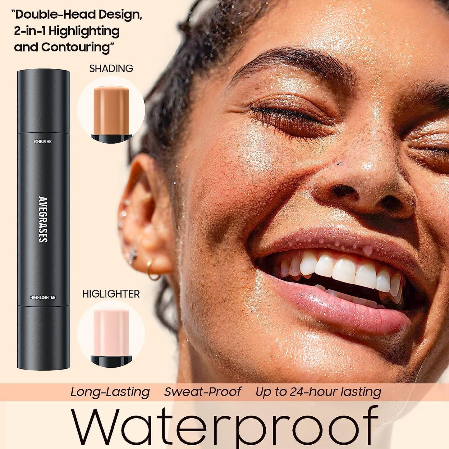 2023 Upgrade Contour Stick, 2 Colors Double-end Contour Highlighter Stick Contour Stick Face Highlighter Contour Makeup Contouring Sticks Cream Concealer (Natural, Netural Coffee)