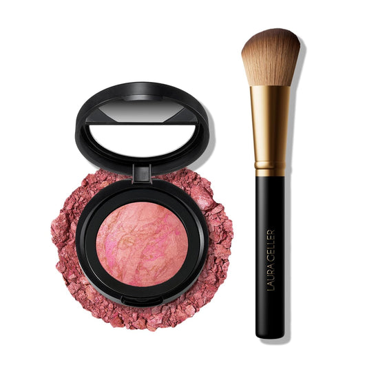 LAURA GELLER NEW YORK Baked Blush-n-Brighten Marbleized Blush + Angled Brush (02 Pink Buttercream, 47mm)