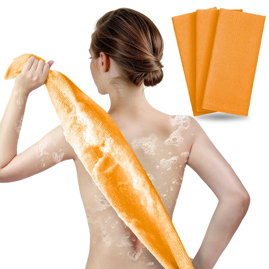 Exfoliating Washcloth & Body Scrubber for Shower (3 Pack) | ARCH&M Japanese Beauty Cloth for Deep Cleansing & Back Exfoliation (Orange x 3)