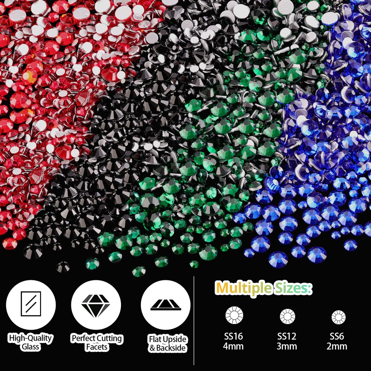Rhinestones for Nails, Manicure Kit with Nail Rhinestone Glue Gel, Multi Size Flat Back Glass Crystal AB + Mixed Color Iridescent Gemstones & Gem Glue (UV/LED Needed) with Dotting Tools