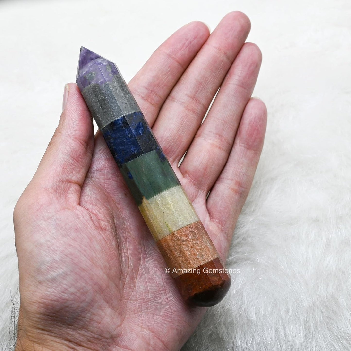 Amazing Gemstone Large Chakra Crystal Wand Massage Stick - Pelvic Wand Gua Sha for Adults - Crystals and Healing Stones Massage Wands for Adults Gifts (Pointed)