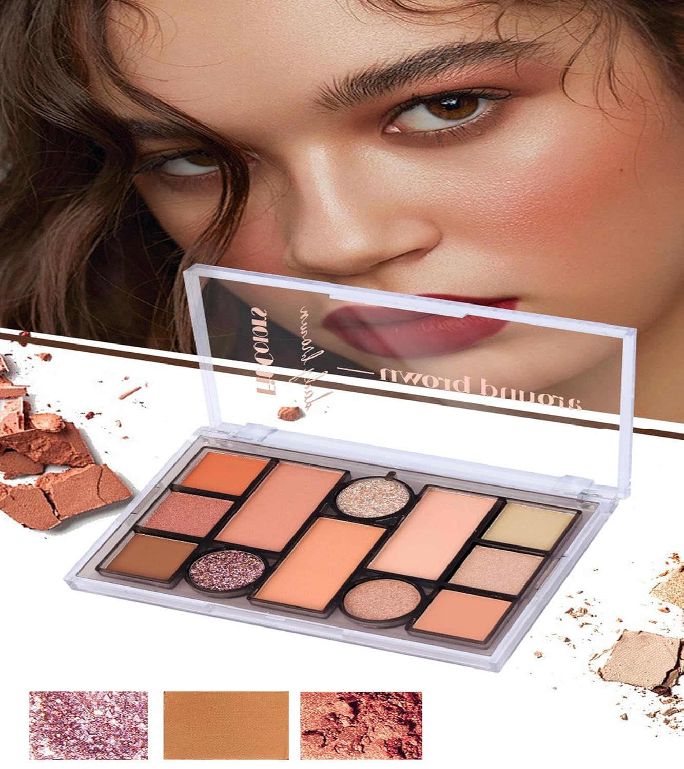 12 Colors Pink Eyeshadow Palette, Mini All in One Blush, Eyebrow & Eye Makeup Kit, Highly Pigmented Matte & Shimmer Shades, Big Artist Comprehensive Facial Makeup, Travel Friendly (02)