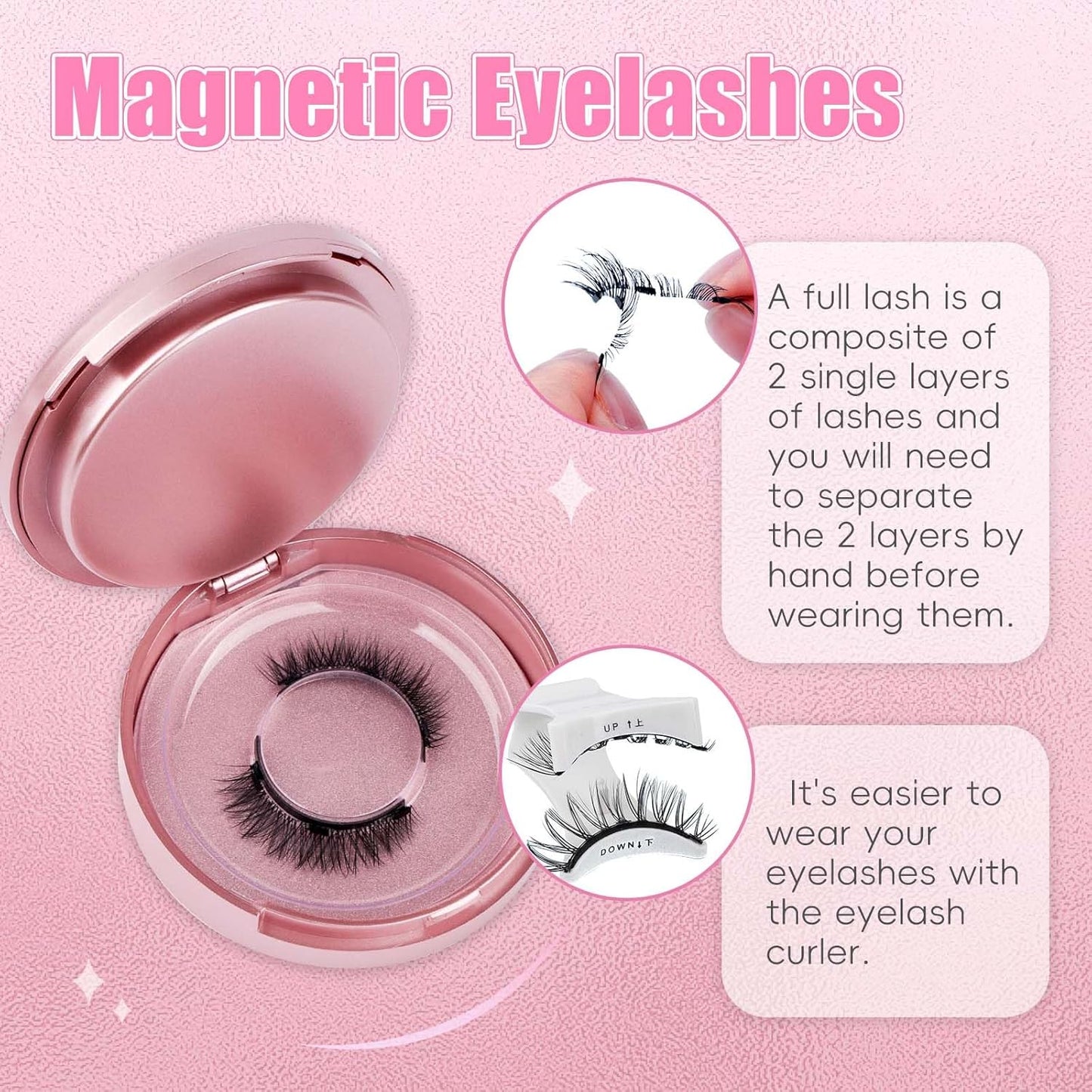 FADLASH Magnetic Eyelashes with Applicator 2 Pairs Reusable Waterproof Cat Eye Magnetic Lashes Natural Look Easy to Wear and Remove, Black (Y1+Y3)