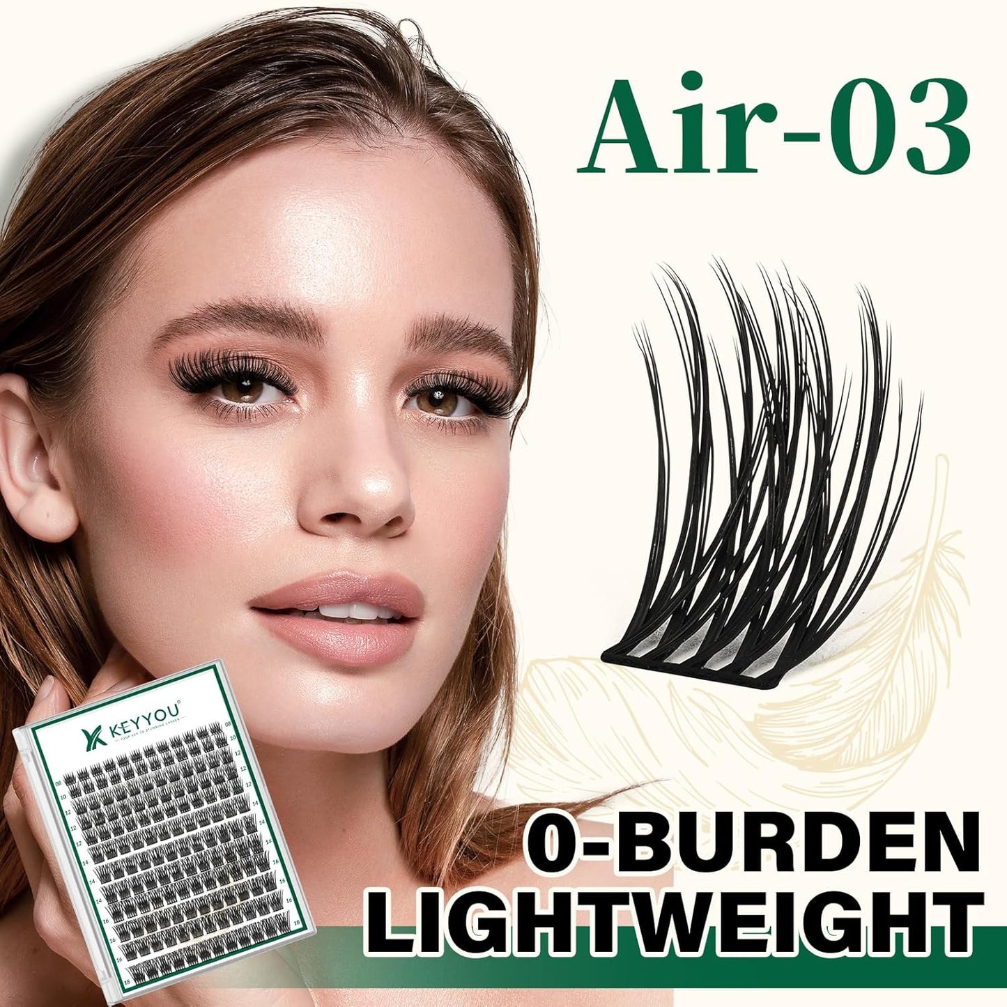 Lash Clusters 144pcs Individual Lashes D Curl 16mm Eyelash Clusters KEYYOU Air Touch Cluster Lashes Super Lightweight Soft Wispy Comfortable Easy DIY at Home(Air03-D-16mm)