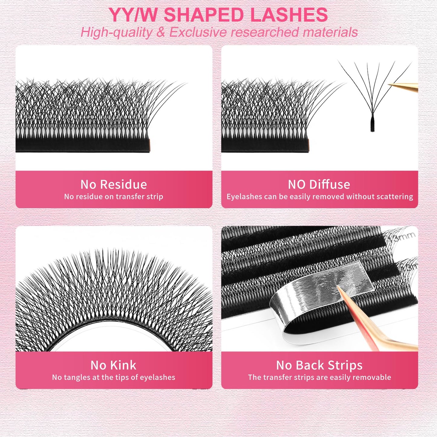 Lash Extensions 6D Eyelash Extensions W Lashes 0.07mm Thickness C Curl Lashes 8mm Soft Lash Trays Pestañas Pelo a Pelo Natural Matte Black False Eyelashes Individual Lashes(W-6D-0.07-C,8mm)