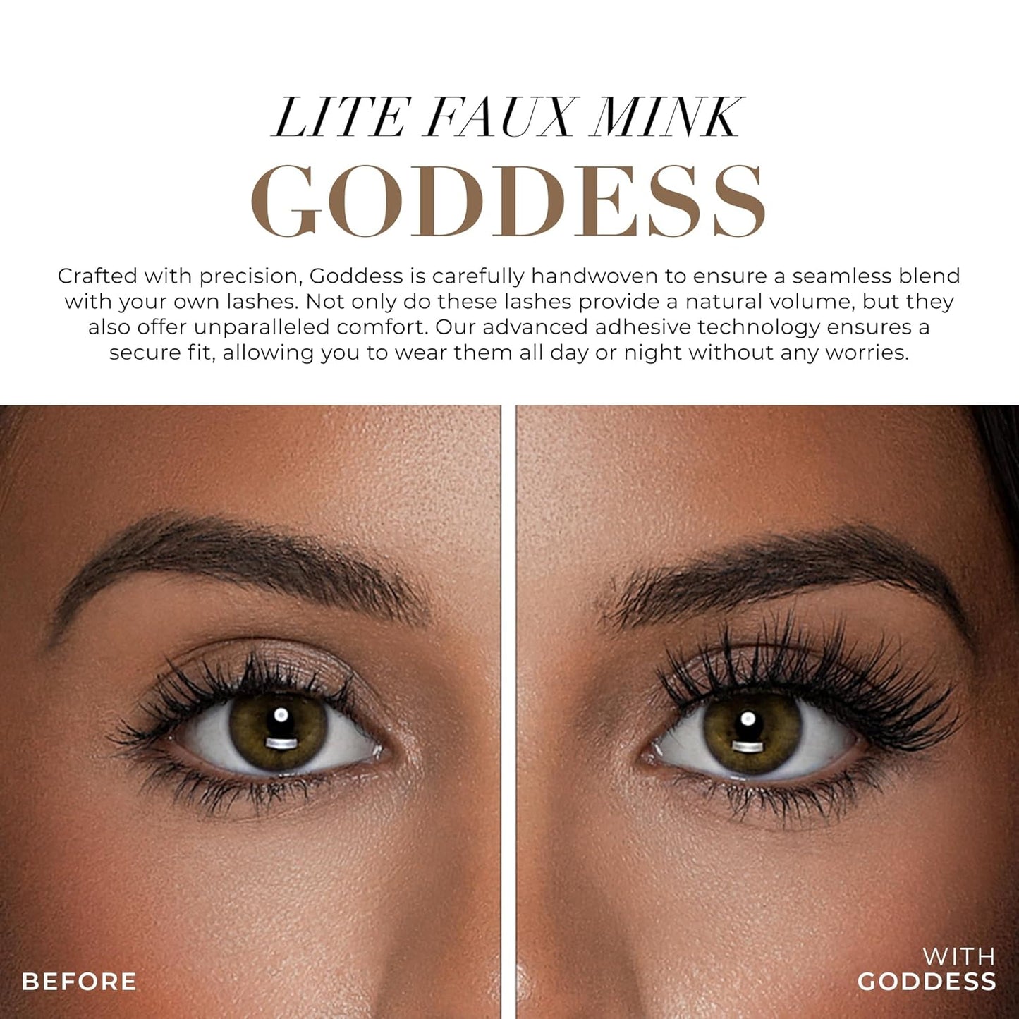 Lilly Lashes Goddess in Lite Faux Mink, Strip Lashes, Natural Lashes, Reusable False Lashes Natural Look, Lash Strips with Luxury Silk Like Fibers, No Lash Glue Included