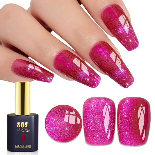 YTD Likomey Cat Eye Gel Nail Polish,15ml Orange Red Hot Pink Multi-Color Fall Winter UV Color Varnish with Magnet Stick,MY390