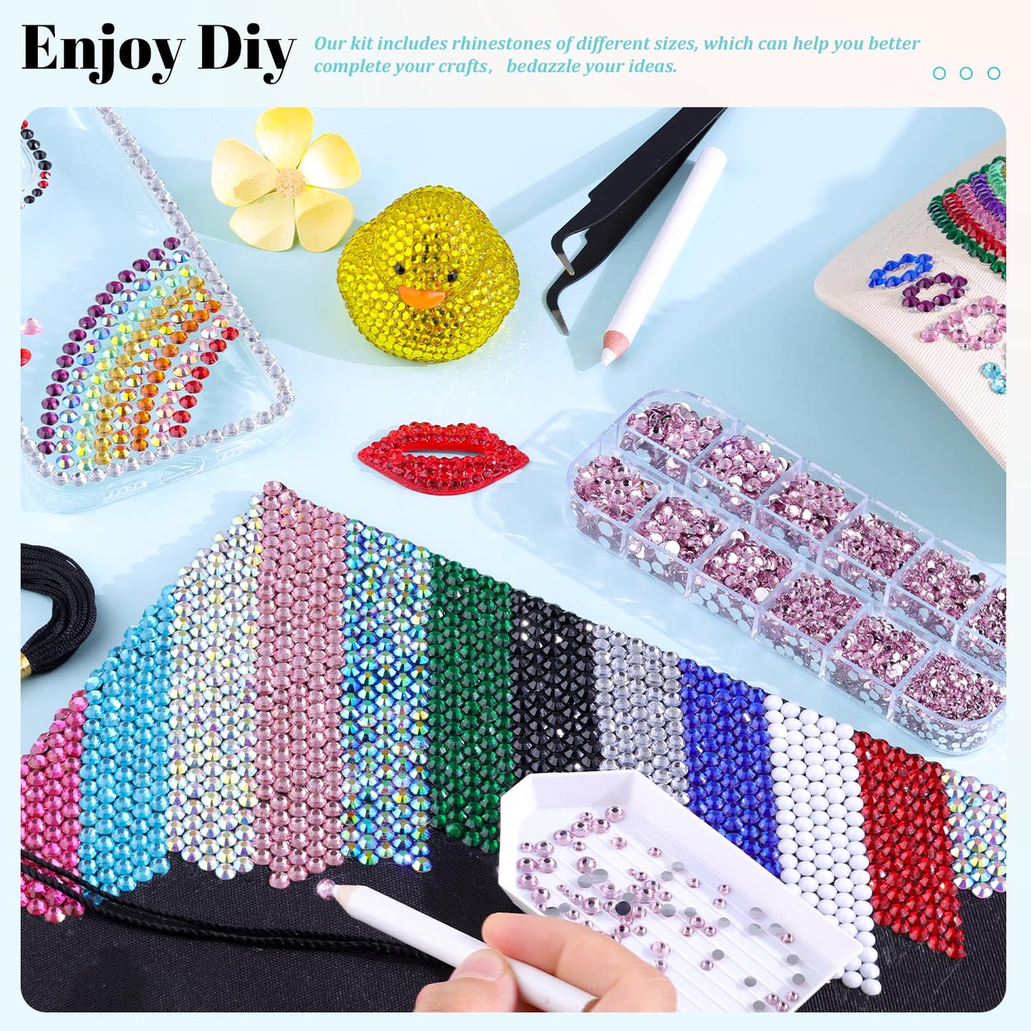 6100Pcs Resin Rhinestones for Crafting with 2Pcs 10ml B7000 Jewelry Glue, 1 Box Flatback Crystals Diamond (Light Pink) for Bedazzling Crafts DIY Nail Art Non Hotfix Gems for Clothing Shoes