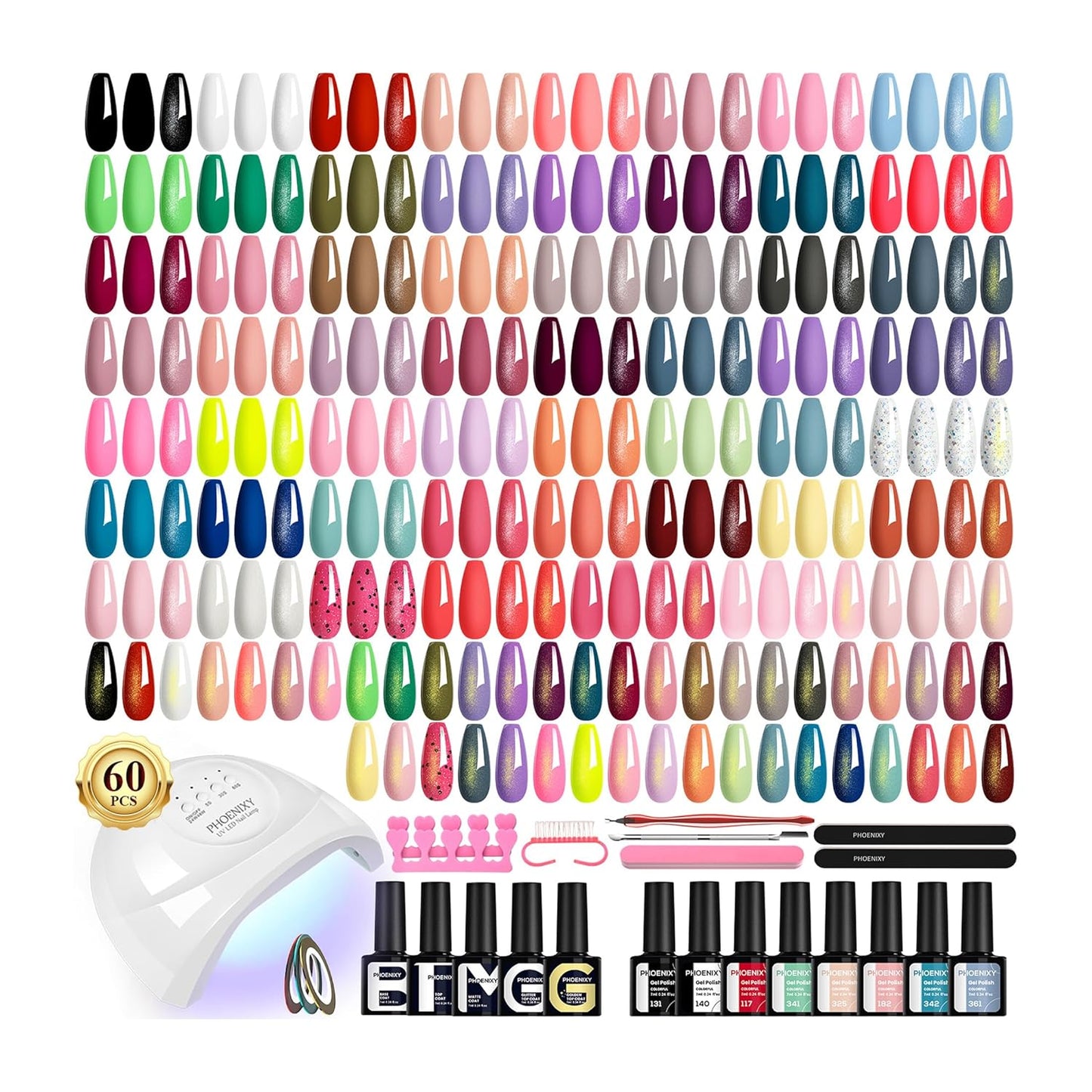phoenixy 71 Pcs Gel Nail Polish Kit with U V Light, 55 Colours Gel Polish with 5 Pcs Base Top Coat Manicure Starter Nail Polish Set Gifts for Women ST9018