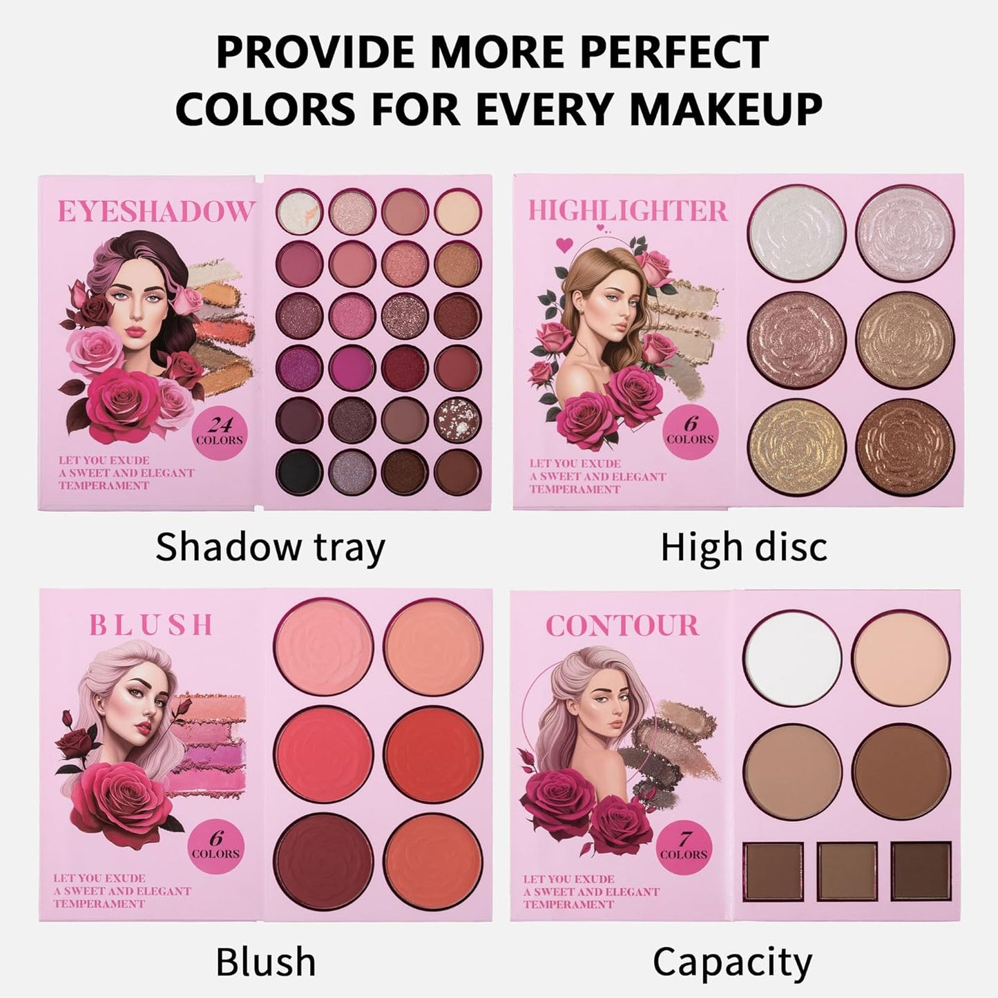 4-Layer Book-Style Foldable Makeup Palette Set | Portable & Long-Lasting | Contour Blush Highlight Eyeshadow, Professional 43 Shades, Suitable for Multiple Skin Tones & Makeup Looks, Gift Idea