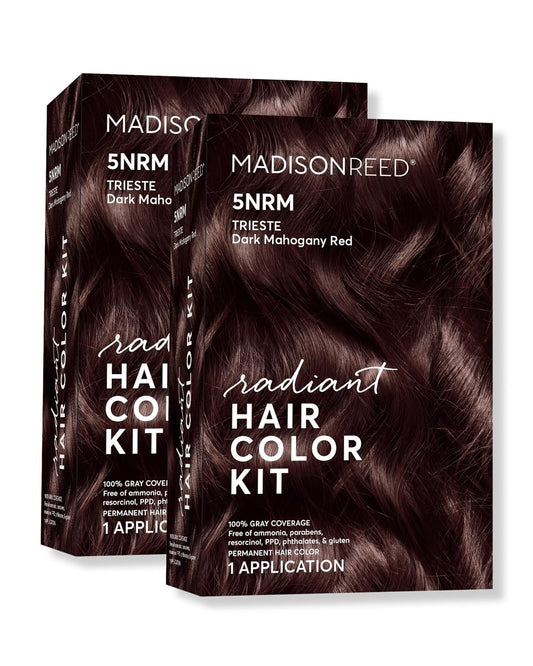 Madison Reed Radiant Hair Color Kit | 5NRM Dark Mahogany Red with Auburn Tones (Trieste Red) for 100% Gray Hair Coverage | Dimensional Permanent Hair Dye | PPD-Free & Ammonia-Free | 2 Pack