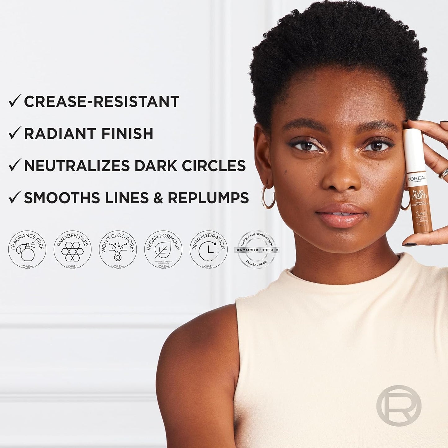 L’Oréal Paris True Match Radiant Serum Concealer, Brightening Under Eye Concealer Make Up with 1.5% Hyaluronic Acid and Caffeine, N1, 0.33 Oz