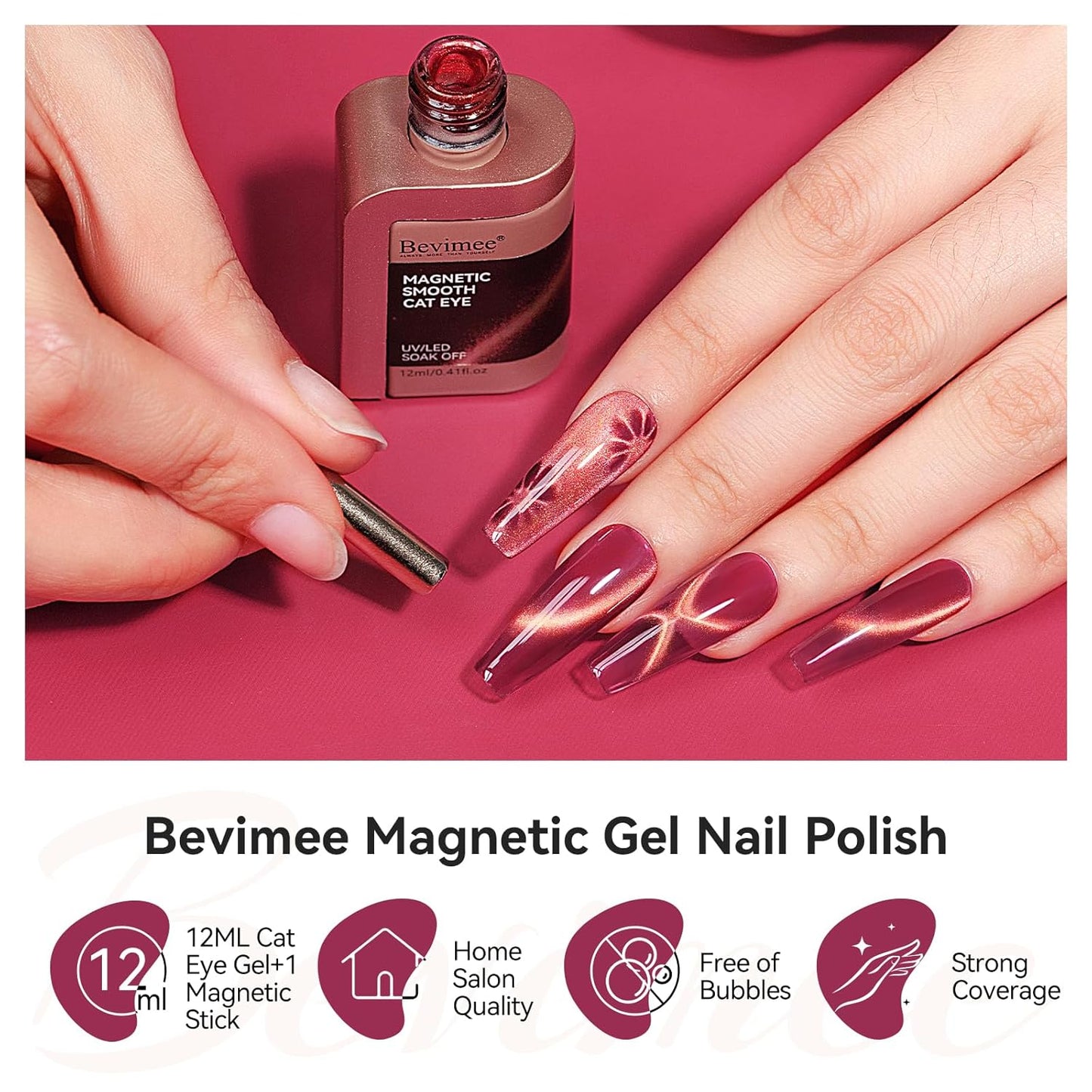 Cat Eye Gel Nail Polish Red Glass Jelly Magnetic Nail Polish Gel Shimmer Glitter Gloss Shine Holographic Wine Color Velvet For Nail Art Manicure DIY At Home 12ml