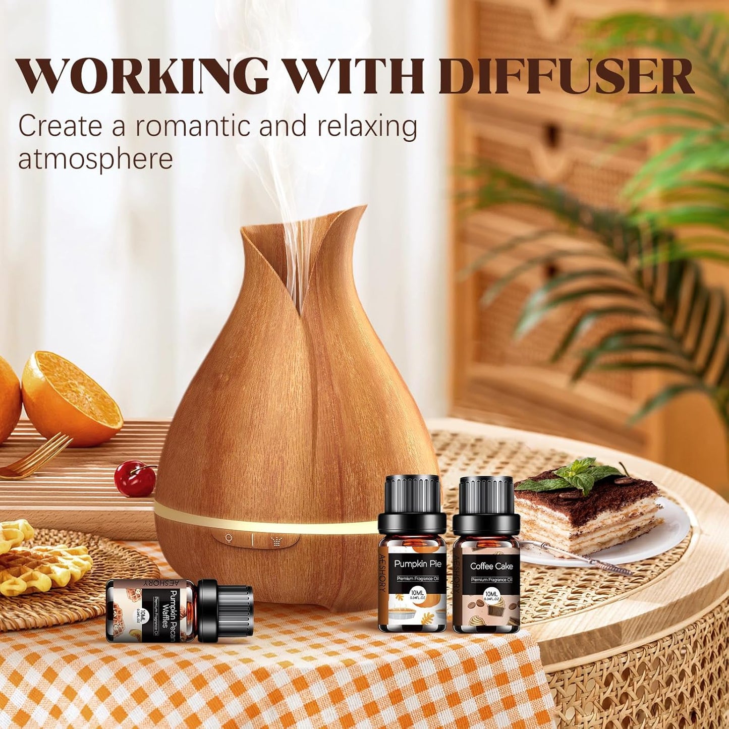 Bakery Essential Oils Set - Fragrance Oil for Diffusers for Home, Candle Making - Pumpkin Pie, Coffee Cake, Gingerbread, Cherry Cheesecake Aromatherapy Scented Oils (6x10ML)