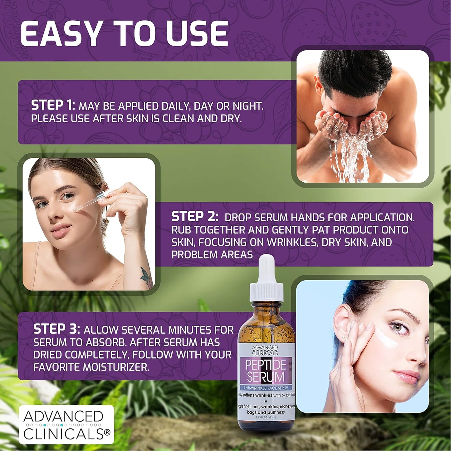 Advanced Clinicals Hyaluronic Acid Face Serum & Peptide Facial Serum Skin Care Bundle W/Collagen Skincare Set. Hydrating Serums For Wrinkles, Dry Skin, Fine Lines, 1.75 Fl Oz (Set of 2)