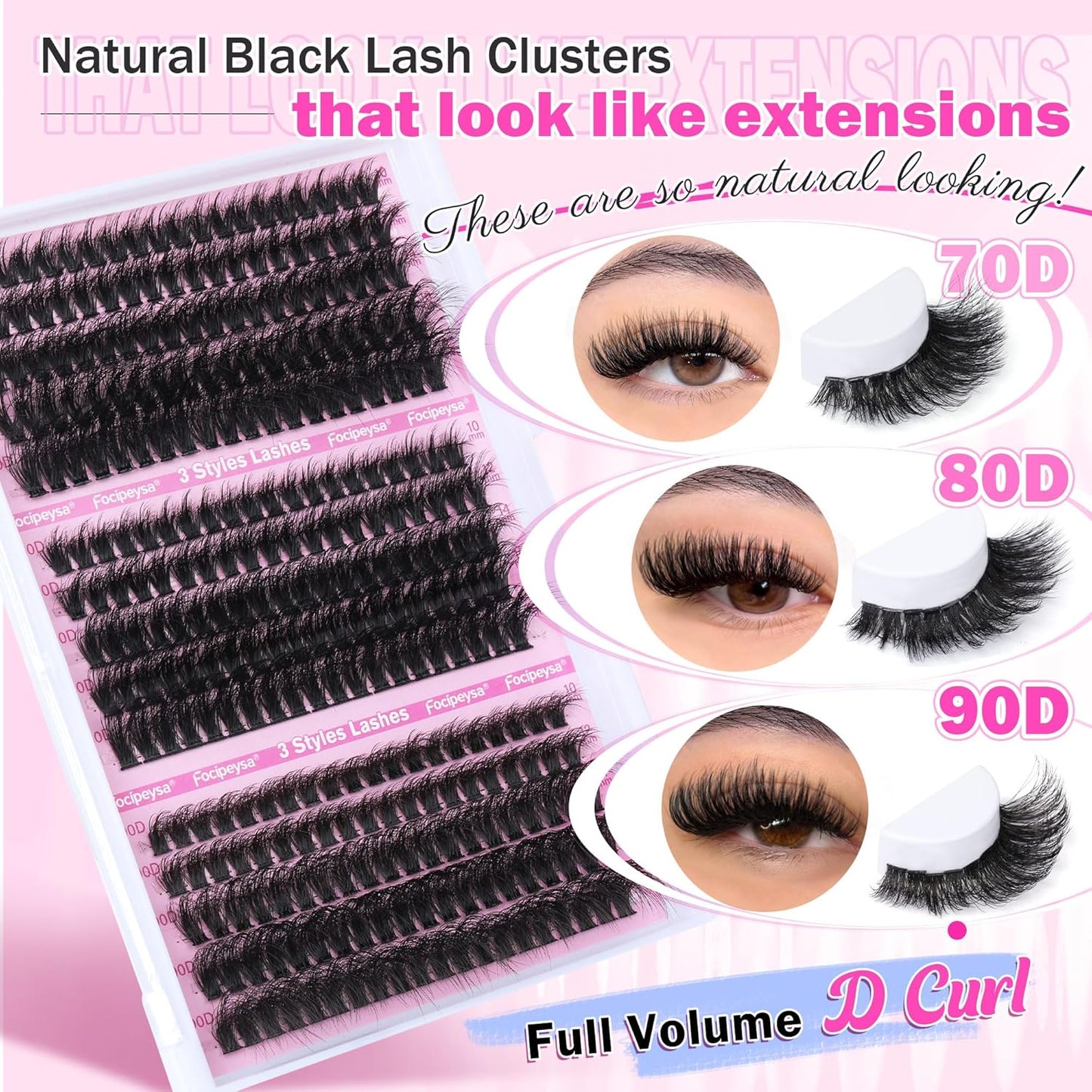 Volume Lash Extension Mink Thick Cluster Eyelash Extensions 10-18mm Lash Clusters Individual Lash Extensions DIY Clusters Lashes Extension at Home by Focipeysa (300pcs-70P+80P+90P 10-18mm)