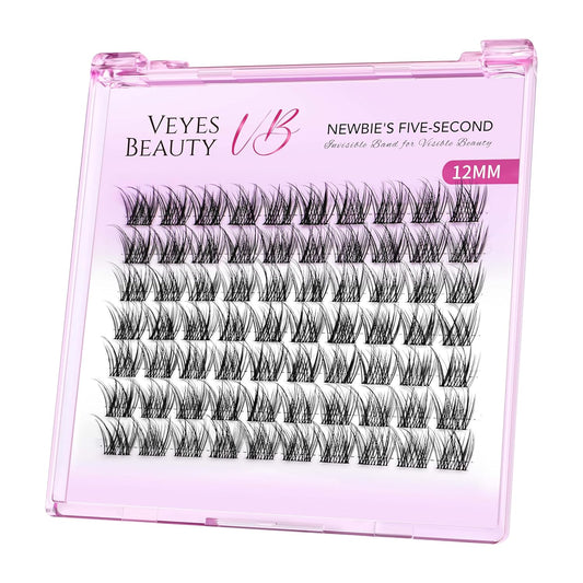 VEYESBEAUTY Lash Clusters Individual Eyelash Extensions Thin & Invisible Band DIY False Eyelashes for Self-application Newbie's Five-Second Series Wispy Lash Tray, LuxeBold 12mm Single Length
