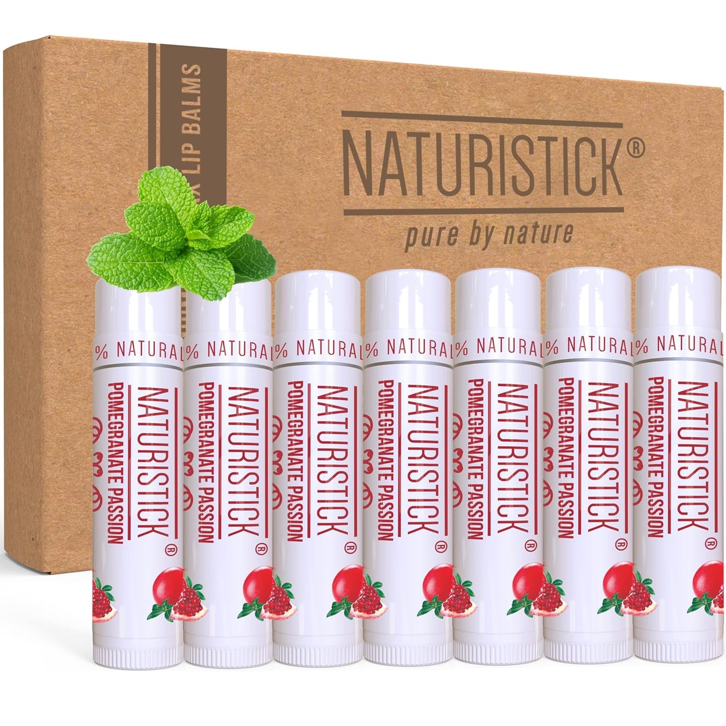 Naturistick Premium Beeswax Lip Balm for Dry, Chapped Lips | 100% Natural Lip Care | Coconut Oil, Shea Butter, Aloe Vera | Moisturizing, Chemical-Free Chapstick | 7 Pack Pomegranate | Made in USA